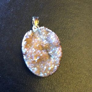 Titanium champagne/silver double druzy pendant